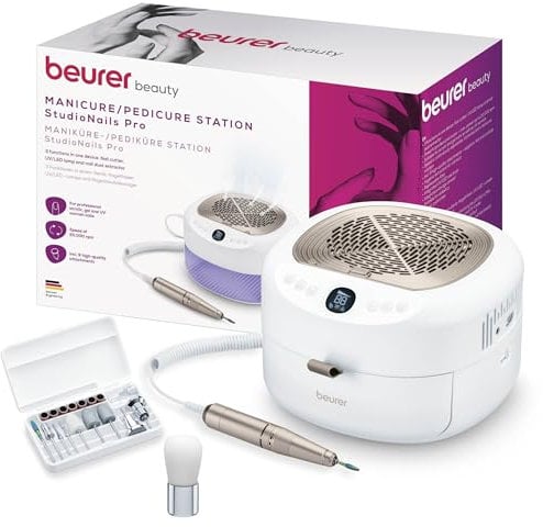 Beurer MP 200 StudioNails Pro station de manucure/pédicure 3 en 1, fraise à ongles électrique avec lampe UV/LED & aspirateur de poussière, pour les ongles en gel et en acrylique, 9 accessoires