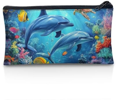 Wnbucioht Personalisiertes Federmäppchen für Schule, Kinder, Stiftehalter, Jungen, Mädchen, Schreibwaren, Aufbewahrung, Schreibtisch, Stiftetasche, Ozean-Delfin, Einheitsgröße, Taschen-Organizer