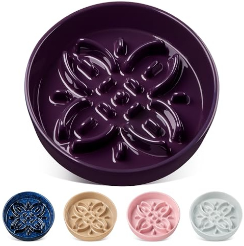 vancasso Gamelle Anti glouton pour Petit, Moyen et Grand Chien Bol céramique avec Relief en Forme de pétales pour Alimentation Lente Gamelle antidérapant pour Chien et Chat Facile à Nettoyer Violet