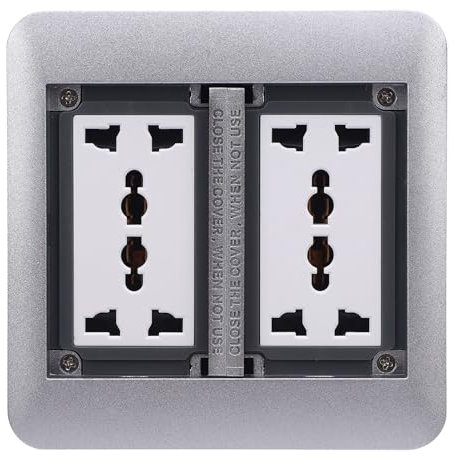 Embedded Floor Outlet Silver Color Socket Recessed Socket Box Double Door for Flooring, Standard Outlets