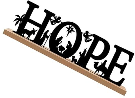 Ldabrye Weihnachtskrippe aus schwarzem Metall mit Holzsockel, für den Innenbereich auf dem Tisch und Regal, Ornament