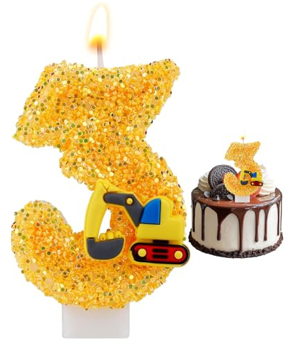 Bagger Geburtstagskerzen Zahlen,Bagger Themar Kuchendeko,Bagger Deko Kindergeburtstag 2 Digger Cake Decoration Bagger Kuchendeko für Jungen,Architektur-Geburtstagsdekoration (Nummer 3)