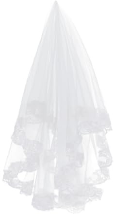 ANDRESLAD 1.5M Braut Hochzeitsschleier mit Spitzenrand Vintage Tüll Schleier für Perfekten Schleiertanz für Hochzeiten und Brautkleider Weiß