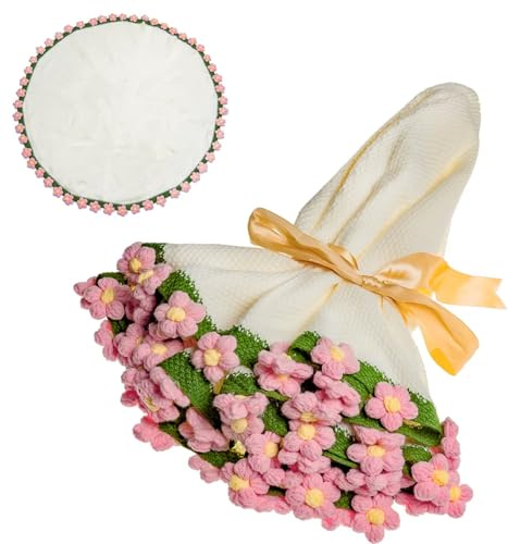 EIGHTOWN 109,9 cm gehäkelte Rosenstraußdecke, handgefertigt, gestrickt, Heimdekoration, Mutter, Muttertag, Geburtstag, Valentinstag (rosa Bommelblume)