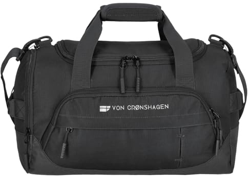 Von Cronshagen Reisetasche Airline Special Cabin Travel Bag | praktische Tasche für das Handgepäck | strapazierfähiges Polyester | mit abnehmbarem Schultergurt (Black, Reisetasche)
