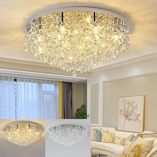 DOCJX Kristall Deckenleuchte Crystal Kronleuchter Modern Kristall Deckenleuchte Runde LED Deckenlampe Wohnzimmer Für Schlafzimmer Wohnzimmerlampe Küche Esszimmer Chrom Elegant Bauseeleuchtung(80CM)