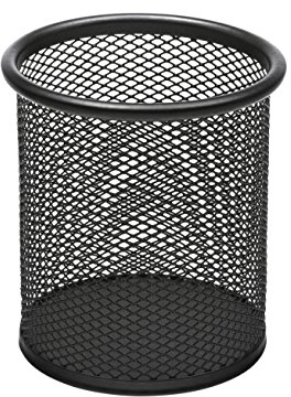 OSCO Black Wiremesh Round Pen Pot | Pencil Holder | Desk Tidy | Office Organiser | Makeup Storage | Cosmetics Display | H10.4 x W9 x D9 cm |