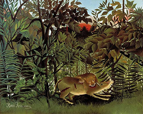 1art1 Henri Rousseau Poster Der Hungrige Löwe Wirft Sich Auf Die Antilope, 1905 Kunstdruck Bild 50x40 cm