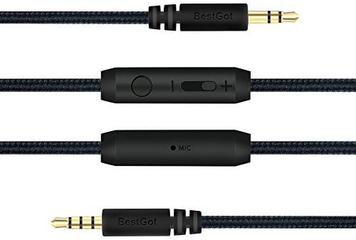 BestGot Audio Cable 3.5mm Headphone aux Cord with Microphone in-line Volume (4.3ft / 1.3m) for PS4 Controller, Headphones,Home/Car Stereos and More (2 Pack Black)