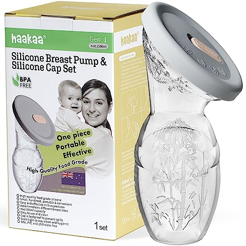 haakaa 100 ML Tire-Lait en Silicone Avec Couvercle, Transparent Tire-Lait Manuel, Recueil Lait, Sain et Inoffensif, Sauvez Chaque Goutte de Lait Maternel
