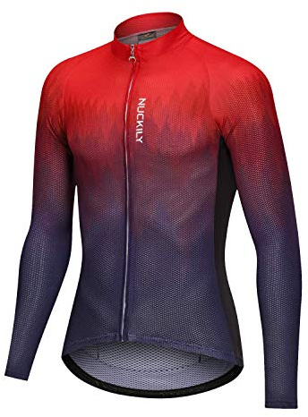 NUCKILY Herren Radtrikot Langarm Fahrradshirts für Männer Radfahren Leichtes Radtrikot mit 4 Taschen Atmungsaktiv