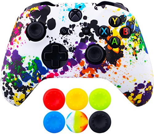 9CDeer 1 Piece of SiliconeTransfer Print Protective Cover Skin + 6 Thumb Grips for Xbox One/S/X Controller Graffiti