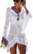 Paréo Femme Plage Mini Robes Grande Taille Tunique Pull Col V Kimono Bohême Mode Bikini Cover Up Crochet Blouse (One Size, A - Blanc)