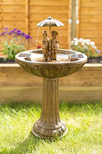 Garden Mile® Mesa de baño para pájaros alimentada por energía solar, fuente de agua para jardín | Independiente de 2 niveles en cascada para patio, césped, centro de mesa, fuente de agua para jardín,
