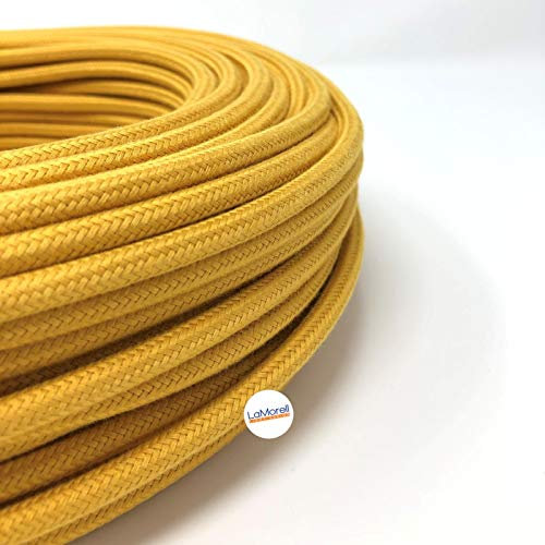 Cavo Elettrico Tondo/Rotondo Rivestito in Tessuto. Colore Giallo Senape Cotone. Sezione 3x0.75 (10 Metri)