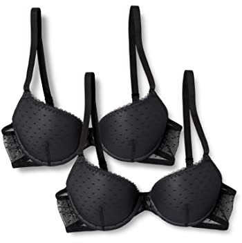 Iris & Lilly Women's Mesh Push-Up Bra, Pack of 2, Black, 38B