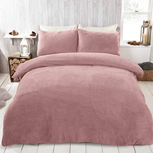 Brentfords Single Teddy Fleece Duvet Set Pink, Christmas Duvet Set Single with Pillowcase Fluffy Warm Ultra Soft Bedding Single Quilt Cover for Single Bed