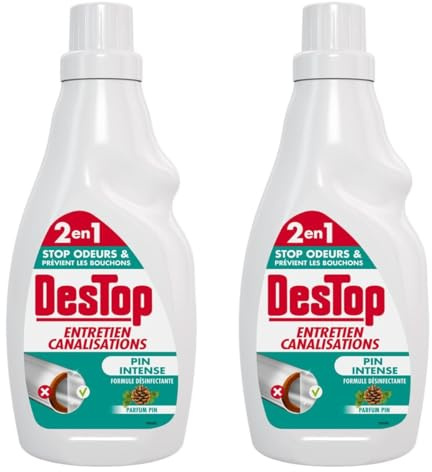 DESTOP Lot de 2 x 750ml Gel Entretien Canalisation Parfum Pin intense
