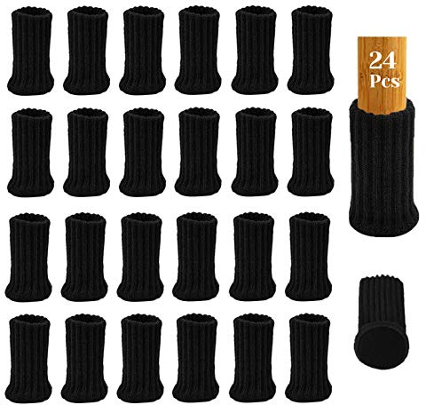 MERYSAN 24 Stück Stuhlbeinsocke Möbel Socken mit Fühlte Pads, Elastisch Gestrickt Möbel Booties Double Layered, rutschfest Fußboden Schutz Stuhl Protektoren(Schwarz)
