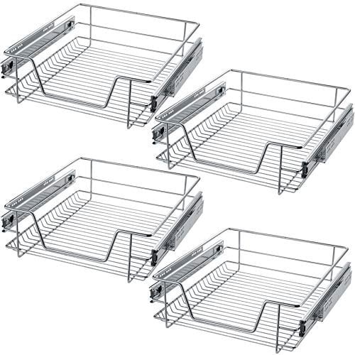 tectake® Teleskopschublade, ausziehbare Schublade, Teleskopregal nachrüsten, Schublade Unterschrank Küche, Regal Küche, Schubladen Organizer Büro, Badezimmerunterschrank - passend für 50cm, 4X