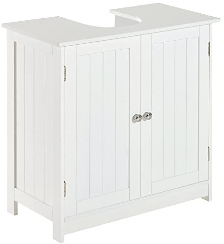 HOMCOM Amardietto Sottolavabo in MDF, Mobiletto Sottolavello Bianco per Bagno Con 2 Ante, per Lavabi con o Senza Colonna, 60x30x60 cm