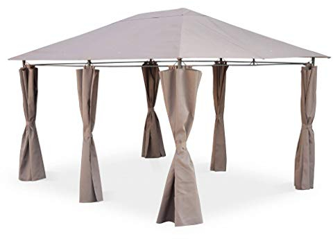 sweeek Alice's Garden - Tonnelle 3x4 m - Divio - Toile Taupe - Pergola avec Rideaux. Tente de Jardin. Barnum. chapiteau. réception