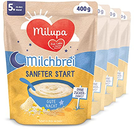Milupa Milchbrei Sanfter Start – Glutenfreier Babybrei ohne Palmöl – Frei von Konservierungs- und Farbstoffen – Ab dem 5. Monat – 4 x 400 g