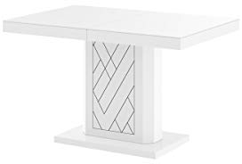 Furniture24 Design Esstisch Rivia ausziehbar 120-168 cm Hochglanz Acryl Tisch Küchentisch Wohnzimmertisch Saülentisch (Weiß Hochglanz)