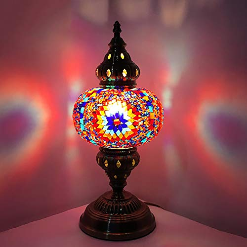 BOTOWI Türkische Mosaik-Glasplatte-Tischlampe handgemachtes marokkanisches arabisches Innere Schreibtisch Licht für Schlafzimmer Nachts-Esszimmer Cafe Bar, 110-240V,A02
