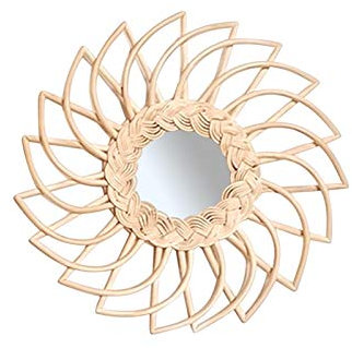 Yusheng Miroir Suspendu Rond Miroir Rotin Miroir Mural Circulaire Miroir en Osier Décoratif Dressing Maquillage Miroirs Verre pour Bureau À Domicile Salon 35CM