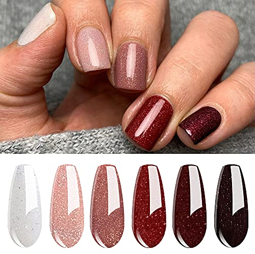 Vishine Vernis Semi Permanent Paillette UV Lot Foncé Rouge Cerise Rose Pink Glitter Gel Set de vernis à ongles Soak Off Longue Tenue UV gel 8ml