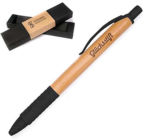 Freudestifterei Glücksstift - Bambus Kugelschreiber mit Gravur in Geschenk-Box | Kuli Stift | Glücksbringer Prüfung Schule Studium Abschied | Nachhaltig Ökologisch Öko Holz (schwarz)
