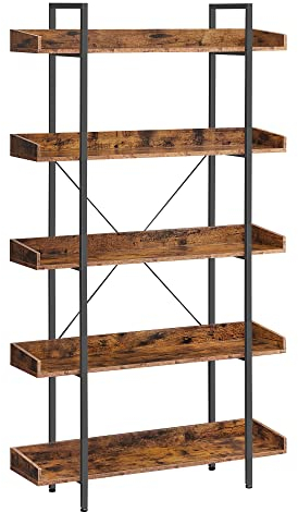 VASAGLE Bücherregal, Standregal mit 5 Ebenen, Aufbewahrungsregal, Industrie-Design, einfache Montage, für Wohnzimmer, Schlafzimmer, Büro, vintagebraun-schwarz LLS110B01
