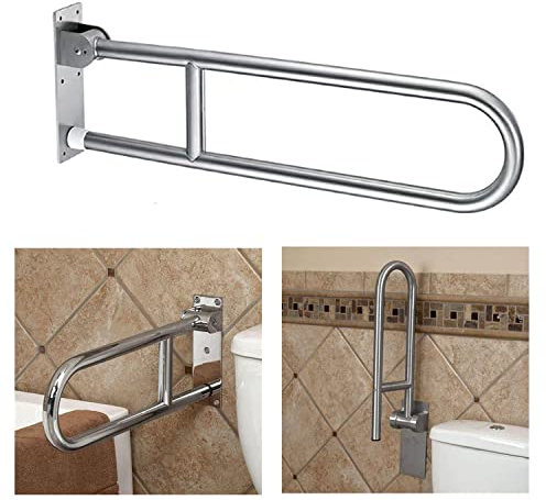 80cm Barra de Apoyo para Inodoro, Plegable Baño De La Barandilla Antideslizante Montaje en Pared Mango de Agarre para Inodoro para Ancianos Discapacitados y Mujer embarazada