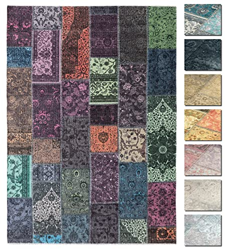 Kelim Patchwork Teppich Mehrfach 155 X 225 cm - Maschinenwaschbar - Moderner Kurzflor Wohnzimmer Teppich - Super Soft