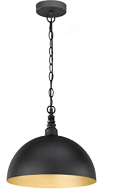 Fischer & Honsel | Pendelleuchte, Leitung | sandschwarz| Metallschirm sandschwarz innen goldfarben| D: 35,00 cm | Ausladung Decke: 140,00 cm| 1x E27 max. 60 Watt | 60646