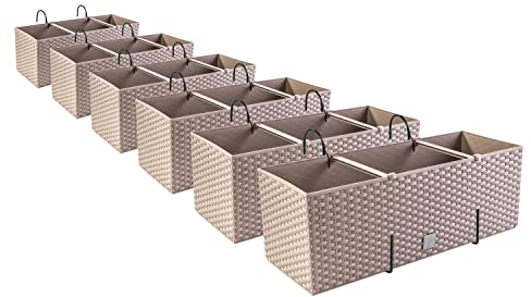 6 Fioriere, vaso per fiori effetto rattan con supporto, fioriera da balcone, vaso per piante, marrone mocca