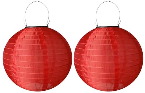Lampions Solar Außen,Himmel 2 Stücke Solar LED Laterne Wasserdicht Nylon Hängende Gartenlaterne 25cm Solar Beleuchtung für Garten, Hof, Terrasse, Hochzeit, Halloween Fest Deko (rot)