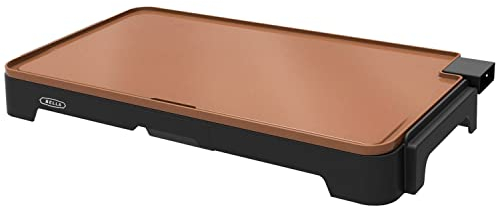 BELLA XL Electric Ceramic Titanium Griddle, Make 15 Eggs At Once, Healthy-Eco Non-stick Coating, Hassle-Free Clean Up, Large Submersible Cooking Surface, 30 x 56 cm, Copper/Black