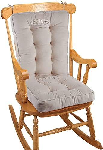 Big Hippo Hochlehner Auflage mit 8cm Dicke, Schaukelstuhl Sitzauflage mit Bändern, Weiches Stuhlkissen für Hochlehner Niedriglehner Gartenstuhl - Beige