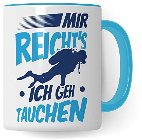 Tauchen Tasse Geschenkidee Diving Kaffeetasse Humor Witz Geschenk für Taucher Taucherin Kaffeebecher Tauchbuddy Becher (Weiß & Blau)