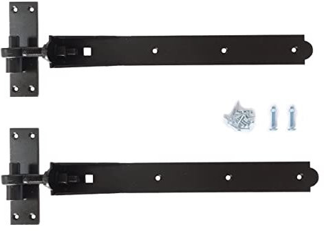 Adjustable Gate Hinges Heavy Duty Hook and Band Garden Shed Door in Galvanised or Black (Black, 36 / 900mm)