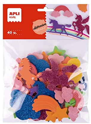 APLI Kids 19371 - Sacchetto 40 Forme in EVA adesivo a tema Unicorni, materiale per fai da te