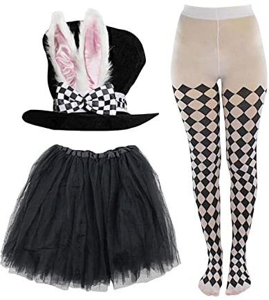 Amagogo Kreatives Osterhasen-Set für Erwachsene, Zylinder, Hasenohr, Fliege, Rock, Kostüme, Kopfbedeckung, Strumpfhosen zum Verkleiden, Urlaub, Cosplay,