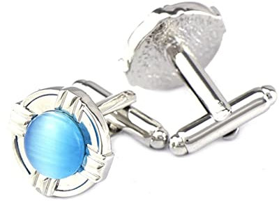 Manchettenknoepfe Retro, Manchettenknoepfe Retro Kupfer Opal Runde Blau Hemd Accessoires 1.8CM