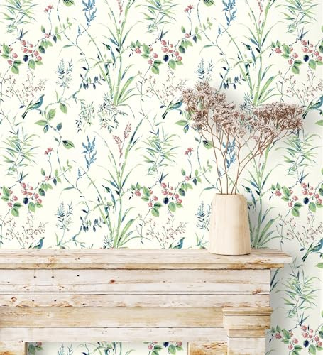 GAULAN 500680951 - Vliestapete, Strapazierfähig, Abwaschbar. Tapete mit Zweigen, Blumen und Vögeln für Wohnzimmer Küche Bad Schlafzimmer Flur Esszimmer - Muster DIN A4