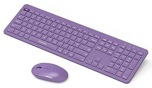 Rechargeable Wireless Keyboard and Mouse Set, seenda 2.4G Wireless USB Ultra Thin Quiet Computer Keyboard and Mouse Combo for Windows Laptop PC, Full Size QWERTY UK Layout, Purple