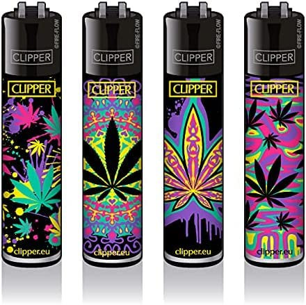 Clipper® Feuerzeuge - Neon Leaves #2-4er Set + GRATIS DHOBIA Peace Sticker