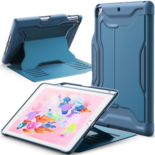 JETech Funda para iPad 9,7 Pulgadas 2018/2017 (6.a/5.a Generación) con Soporte para Pencil, Soporte Magnético Protector de Múltiples Ángulos, Antigolpes (Azul Verde)