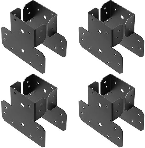 MOUNTAIN_ARK Lot de 8 (4 ensembles) 4 x 4 en forme de T noir pour poteau à poutre, support de pergola pour bois, capuchon de poteau réglable, calibre 14